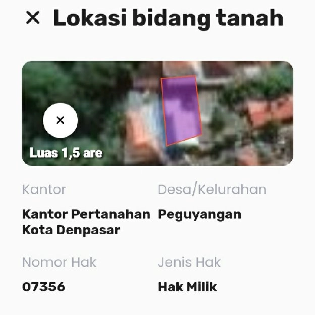 Dijual 1,5 are + FREE BANGUNAN, Jl. Ayani Utara Peguyangan Denpasar