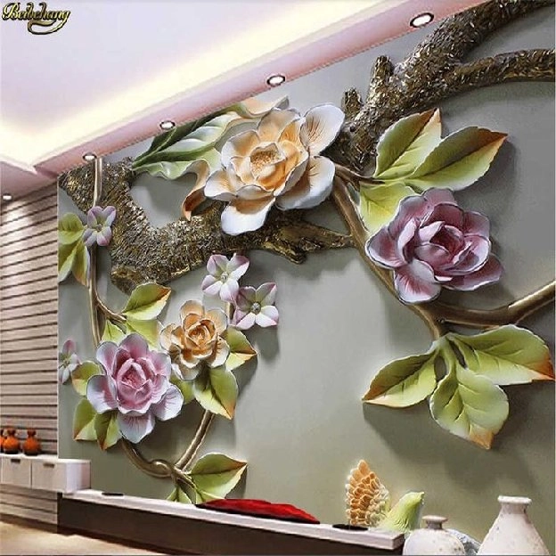 Pasang wallpaper dinding 3d custom toko jual dan pesan hordeng murah rollerblind vertikal blind