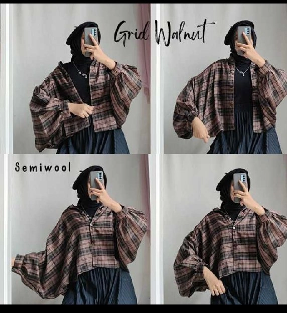 kemeja Batwing flanel wanita