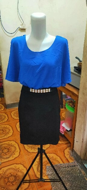 dress biru rok span