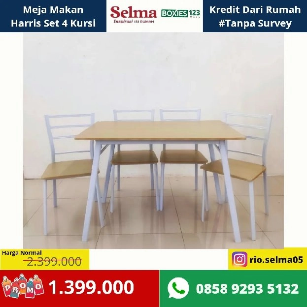 Meja Makan harga murah Hariis set 4 kursi putih