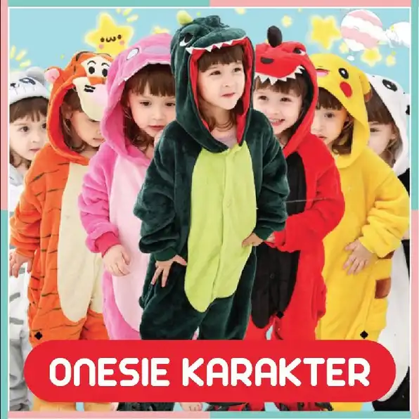 KOSTUM PIYAMA ONESIE KARAKTER ANAK KID PIKACHU MINION TOTORO DLL