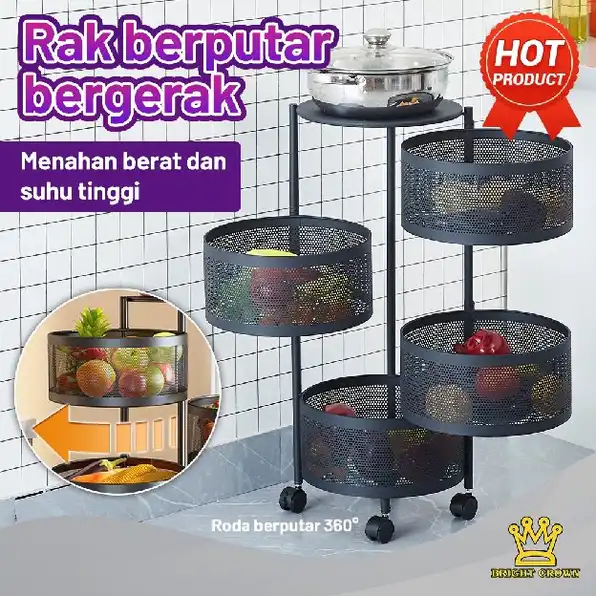 Rak Susun Besi Dapur Serbaguna Tingkat Model Bulat / Rak Troli Susun Putar / Rotary Multilayer Organ