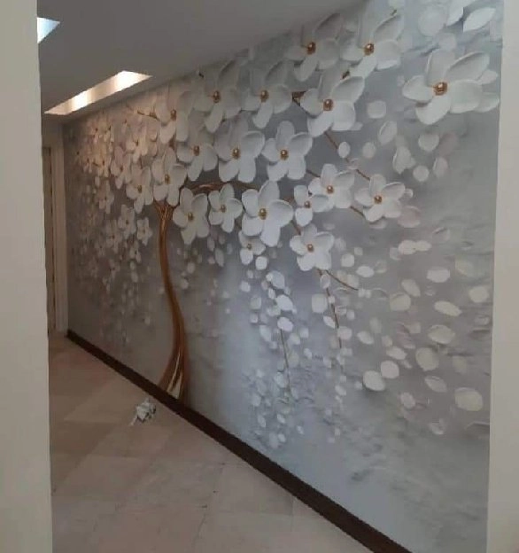 Pasang wallpaper dinding 3d custom toko jual dan pesan hordeng murah rollerblind vertikal blind