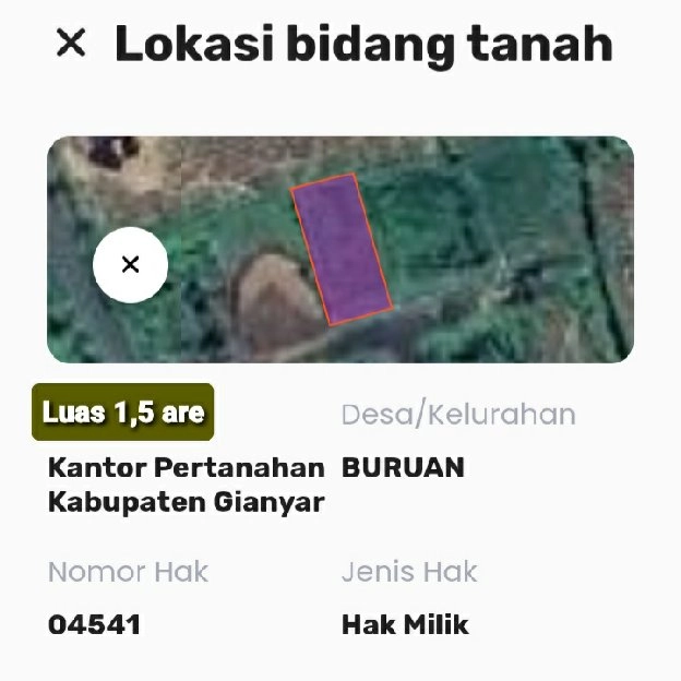 Dijual 1,5 are, Jl. Dukuh Sari Barat Stadion Wayan DIPTA Buruan Gianyar