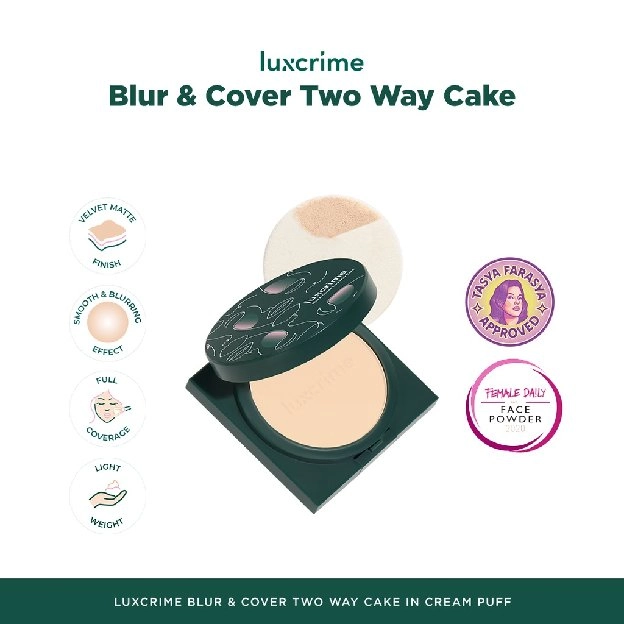 [TASYA FARASYA APPROVED] Luxcrime Blur & Cover Two Way Cake in Cream Puff - Bedak Foundation Padat H