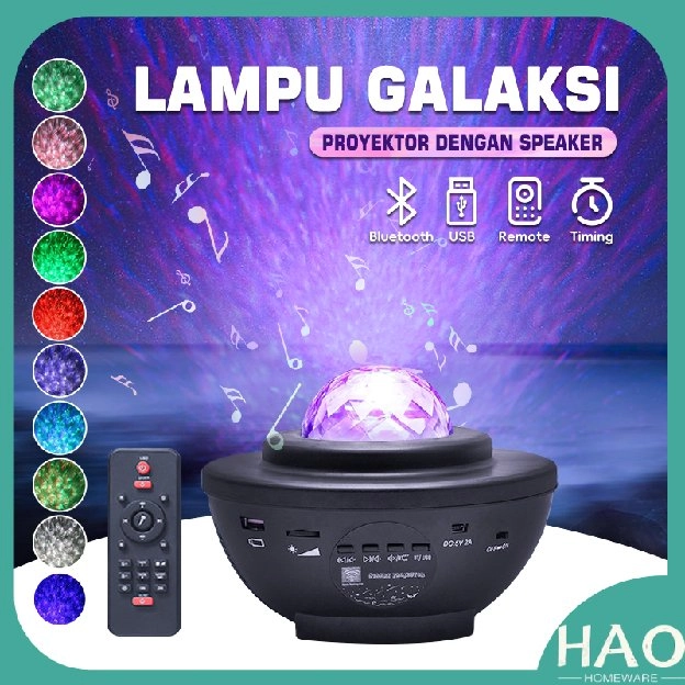 Lampu Proyektor Bintang Langit Malam dengan Speaker 2-in-1 / Lampu Nebula Galaxy / Lampu Proyektor
