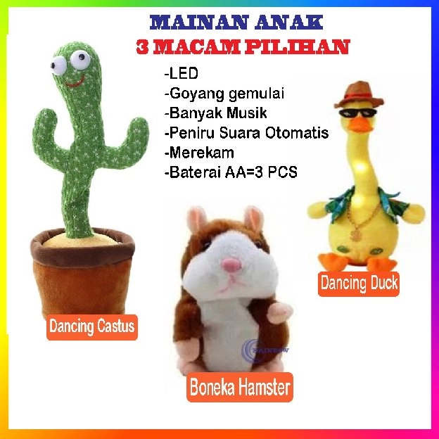 Talking Hamster Toys Mainan Anak Bisa Bicara Boneka Peniru Suara Mainan Bayi mainan dancing kaktus