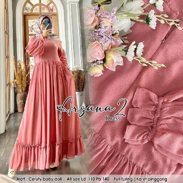 gamis wanita Arsana dress bahan ceruty babydoll full 