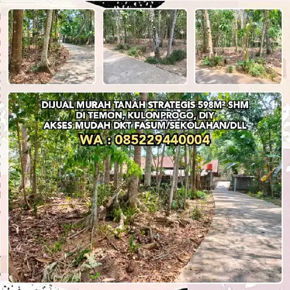 DIJUAL MURAH TANAH STRATEGIS 598m² SHM DAERAH TEMON, KULONPROGO, DIYAKSES MUDAH DKT FASUM/SEKOLAHAN