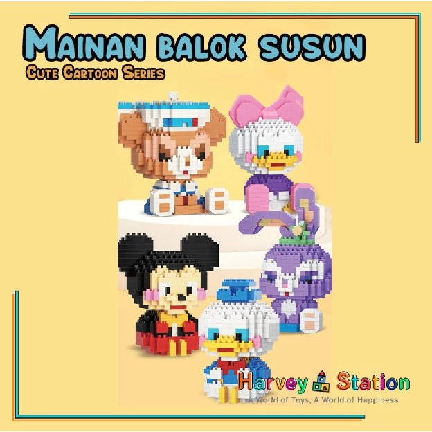 Mainan anak PUZZLE BALOK SUSUN DISNEY 3D DIY Mainan Edukasi Bayi Puzzle Brick Mini Kartun Karakter H