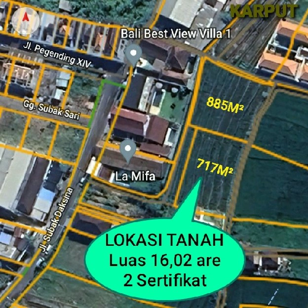 Dijual 16,02 are, Jl. Subak Daksina Tibubeneng Canggu UTARA Kuta Utara