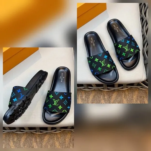 Sandal selop slide bordir pria louis vuitton lv