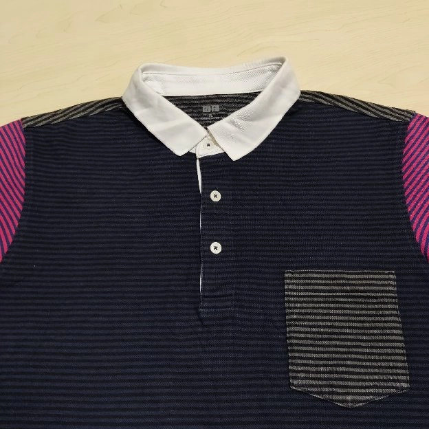 Uniqlo kaos polo shirt salur stripe pocket model original second