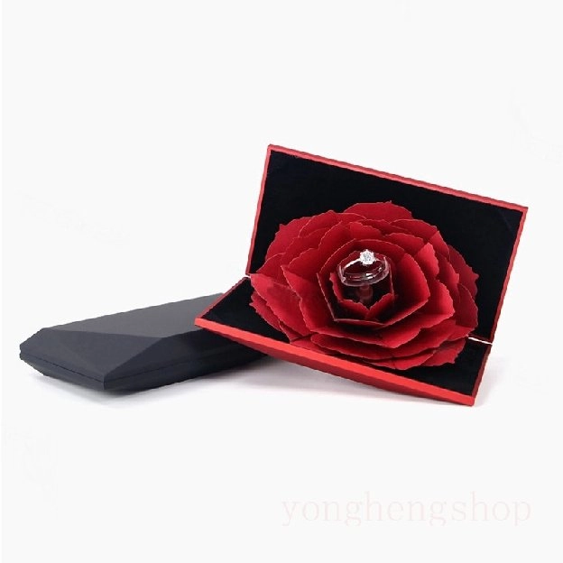 Kotak Penyimpanan Cincin Bentuk Bunga Mawar 3d Pop Up Untuk Hadiah Valentine