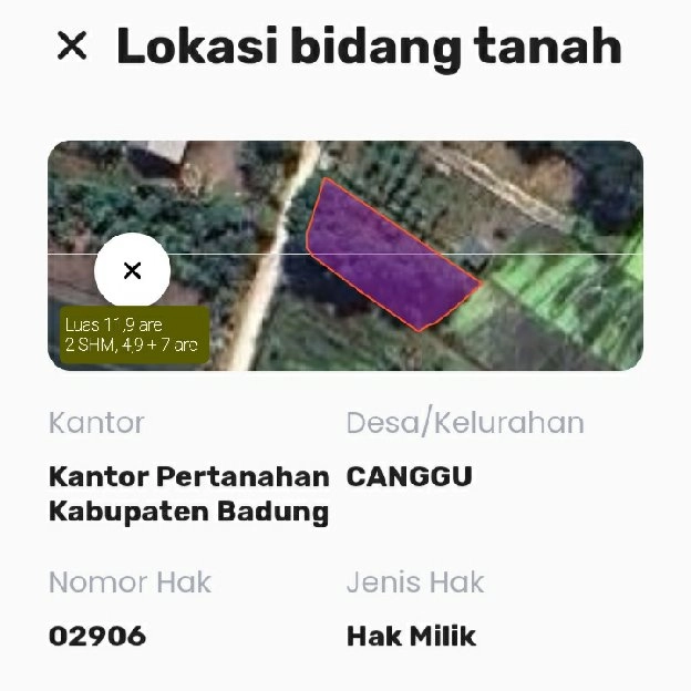 Dijual 11,9 are, Jl. Subak Canggu Batu Bolong Kuta Utara