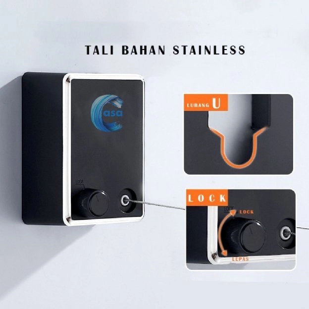 Jemuran Portabel / Jemuran Baju Portable Indoor Outdoor Retractable Tali Clothesline Bahan Stainless