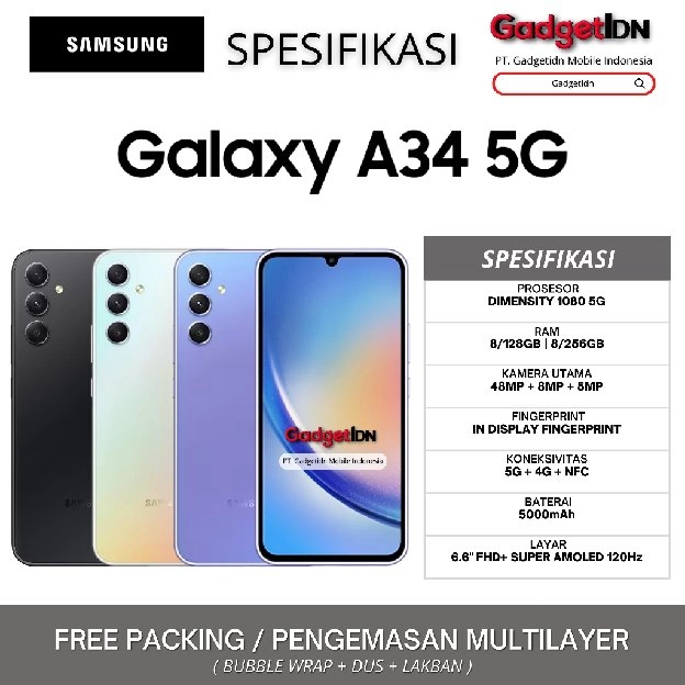 SAMSUNG GALAXY A34 5G NFC 8/256GB 8/128GB GARANSI RESMI SAMSUNG