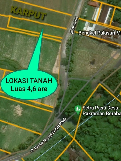 Dijual 4,6 are, Jl. Pantai Nyanyi Banjar Pasti Pandak Gede Beraban Tabanan