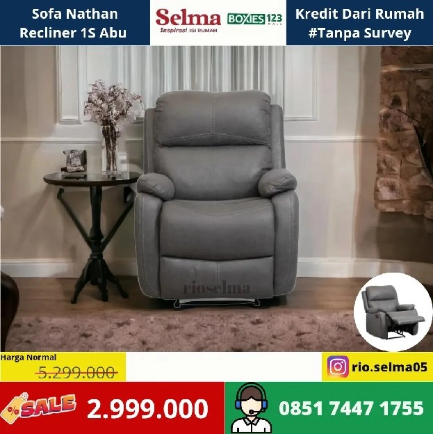 Sofa Nathan Recliner Fabric Abu-abu 1S 