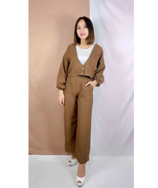 Set Baju Wanita Baju Crop Celana Linen