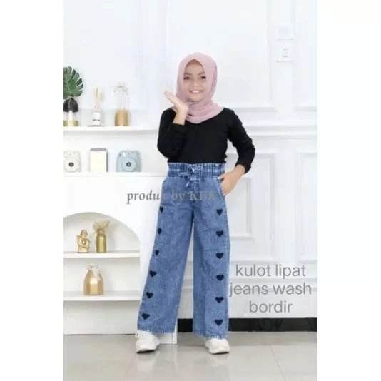 PROMO ❗❗kulot/celana  jeans panjang anak tanggung variasi bordir love...