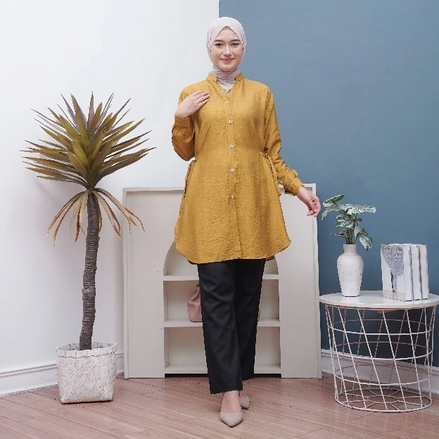 Gaia Tunik Polo Linen/tunik/atasan wanita/baju murah/tunik polo linen premium/tunik polo linen premi