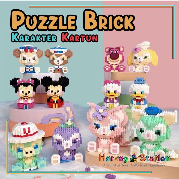 Mainan anak PUZZLE BALOK SUSUN DISNEY 3D DIY Mainan Edukasi Bayi Puzzle Brick Mini Kartun Karakter H