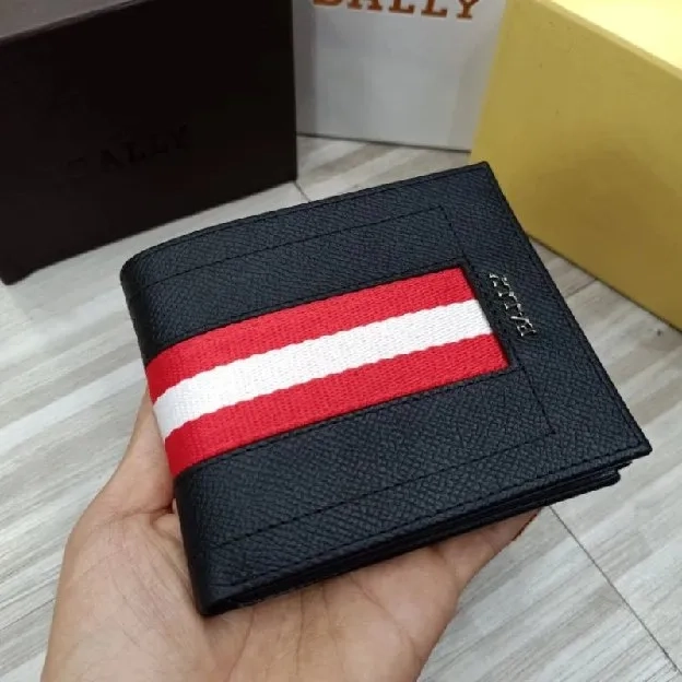 Dompet Bally Logo List Merah Putih Dompet Lipat Kulit