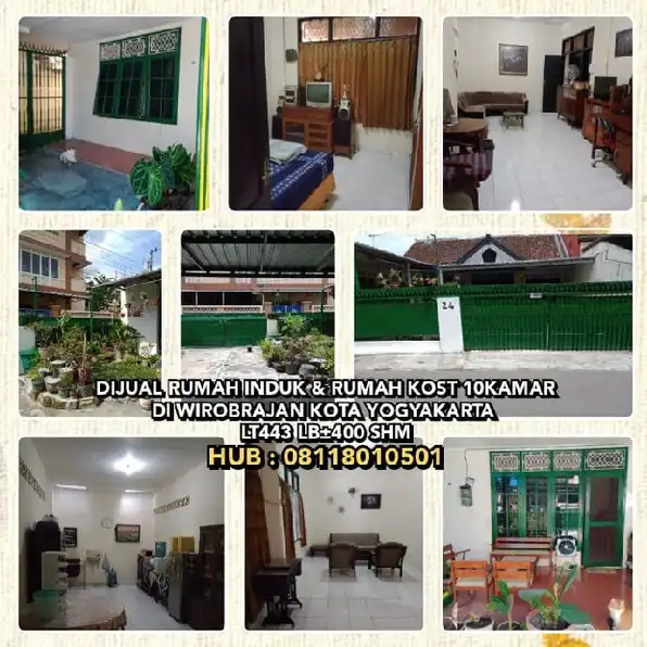 DIJUAL RUMAH INDUK & RUMAH KOST 10KAMAR DI WIROBRAJAN YOGYAKARTA. LT443 LB±400 SHM.H: 08118010501