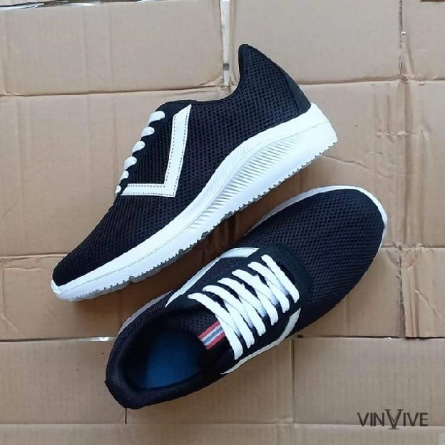 Sneakers Hitam Pria Murah VT-001 Sepatu Sport Motif Anyaman awet dan tahan lama