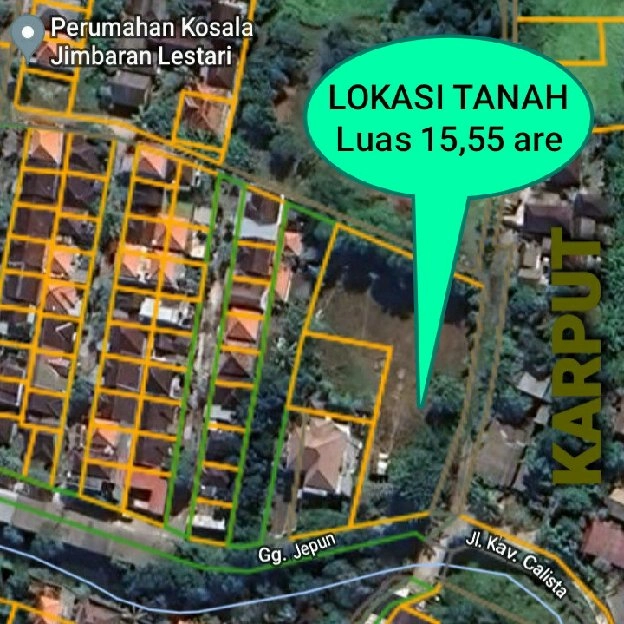 Dijual 15,55 are, Jl. Kav. Calista Taman Baruna Jimbaran Bawah Kuta Selatan