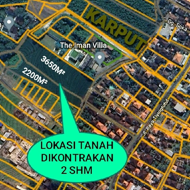 Dikontrakan 22 are & 36,5 are, Jl. Tiying Tutul Buduk Pererenan Raya Canggu Mengwi