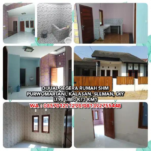 DIJUAL SEGERA RUMAH SHM DI PURWOMARTANI, KALASAN, SLEMAN, DIY.LT98 LB80 KT3 KM1.WA: 085701211298