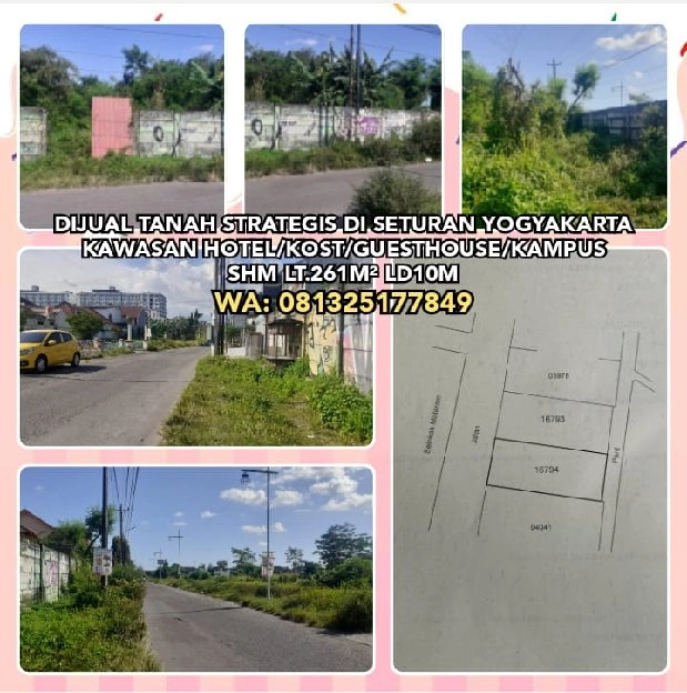 DIJUAL TANAH STRATEGIS DI SETURAN YOGYAKARTAKAWASAN HOTEL/KOST/GUESTHOUSE/KAMPUS SHM LT.261M² LD10