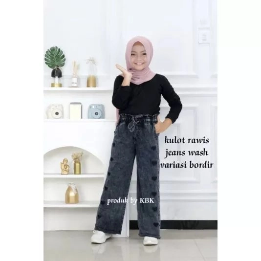 PROMO ❗❗kulot/celana  jeans panjang anak tanggung variasi bordir love...