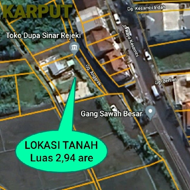 Dijual 2,94 are, Jl. Raya Kesambi Gunung Salak Kerobokan Kuta UTARA