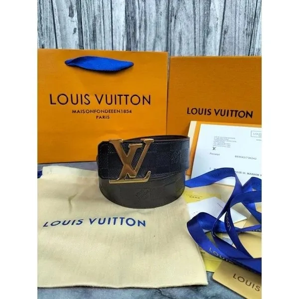 MEN BELT IKAT PINGGANG SABUK PRIA LOUIS VUITTON LV BLACK EMBOSS DAMIER