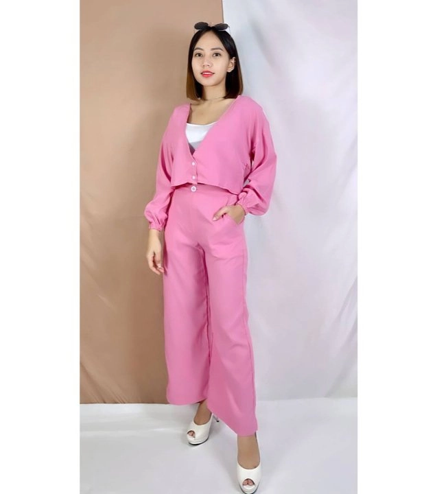 Set Baju Wanita Baju Crop Celana Linen