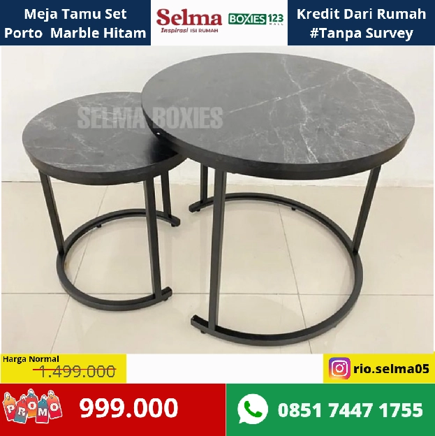 Meja Tamu Set Porto Marble Hitam