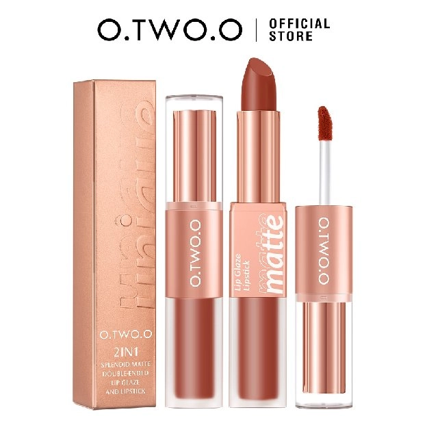 O.TWO.O Lipstick Intense Color Dual-Stick 2 In 1 Liquid Matte Misty Velvet Lip Tint High Pigment Las