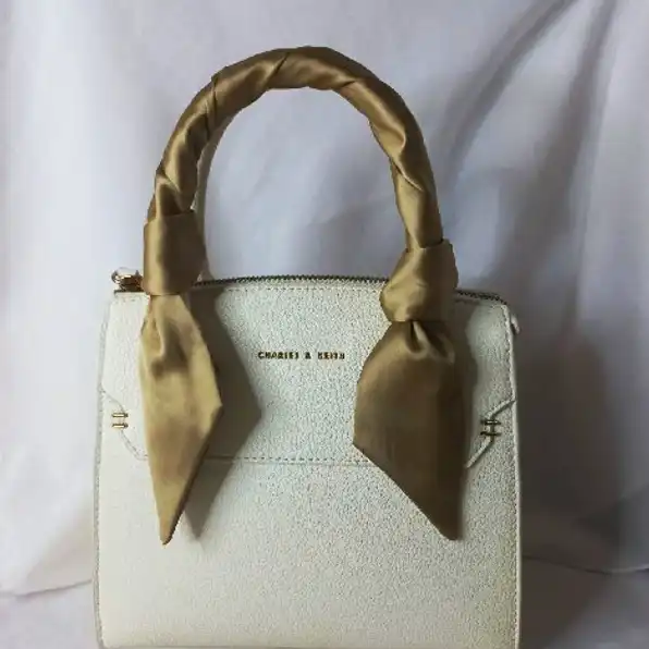 SALE !! Tas Satin Scarf Top Handle - Chalk CHARLES & KEITH ORIGINAL