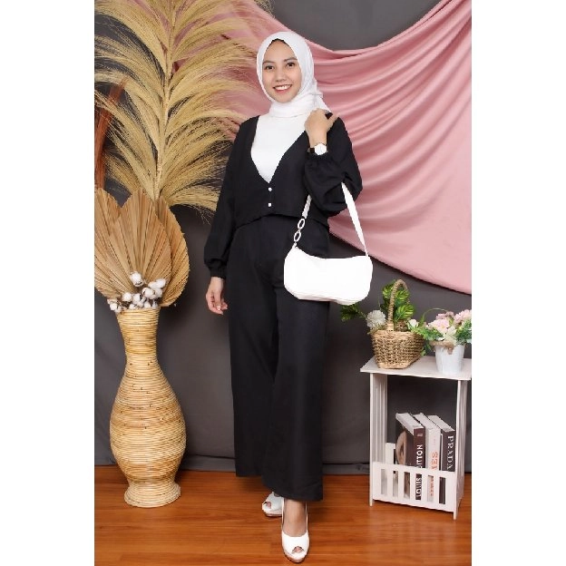 Set Baju Wanita Baju Crop Celana Linen