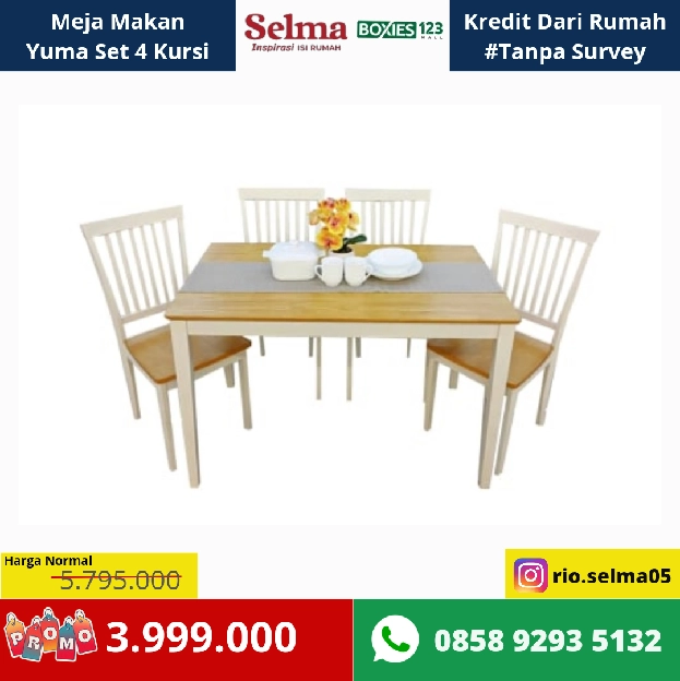 Meja makan Yuma Set 4 Kursi Coklat Oak Putih 