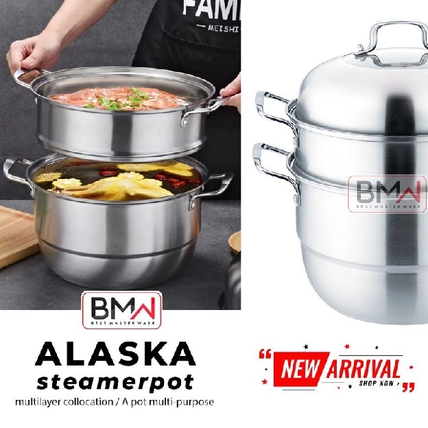 Stock Pot Steamer 4 Set BMW/ Panci Kukus 4 Set / Panci Dandang Stainless Steel/Stock Pot Steamer