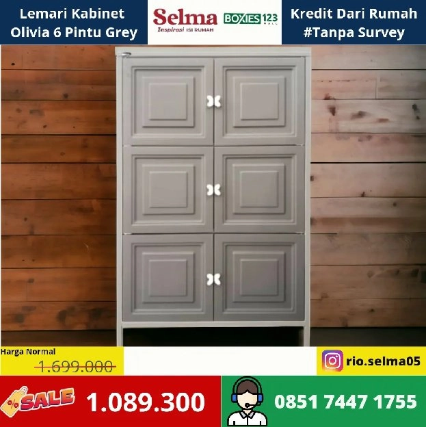 Lemari Kabinet Olivia 6 Pintu Grey 