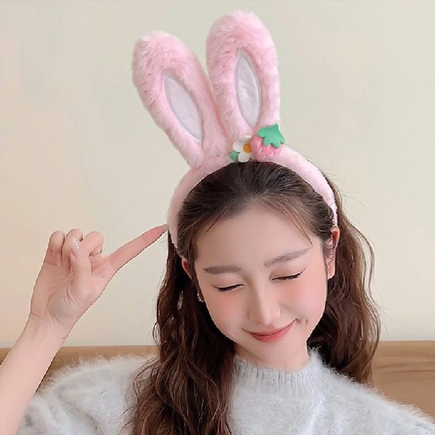 Bando Karakter Telinga Kelinci Bando Lotso Stroberi Lucu Wanita Korea Bulu Pita Rambut Aksesoris