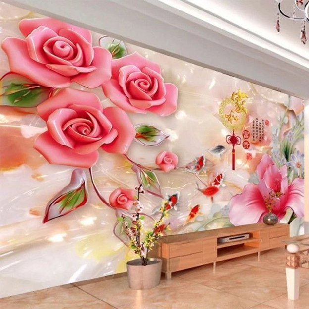 Pasang wallpaper dinding 3d custom toko jual dan pesan hordeng murah rollerblind vertikal blind