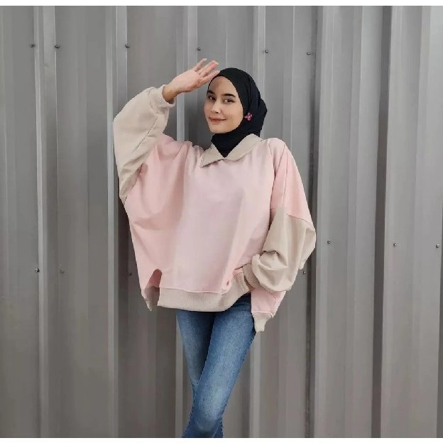 PROMO ❗❗Sweater Kerah Wanita Kombinasi Warna 