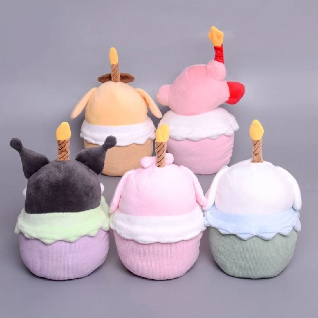 New Sanrio Cartoon Birthday Cake Shape Kuromi Melody with Musical Candle Plush